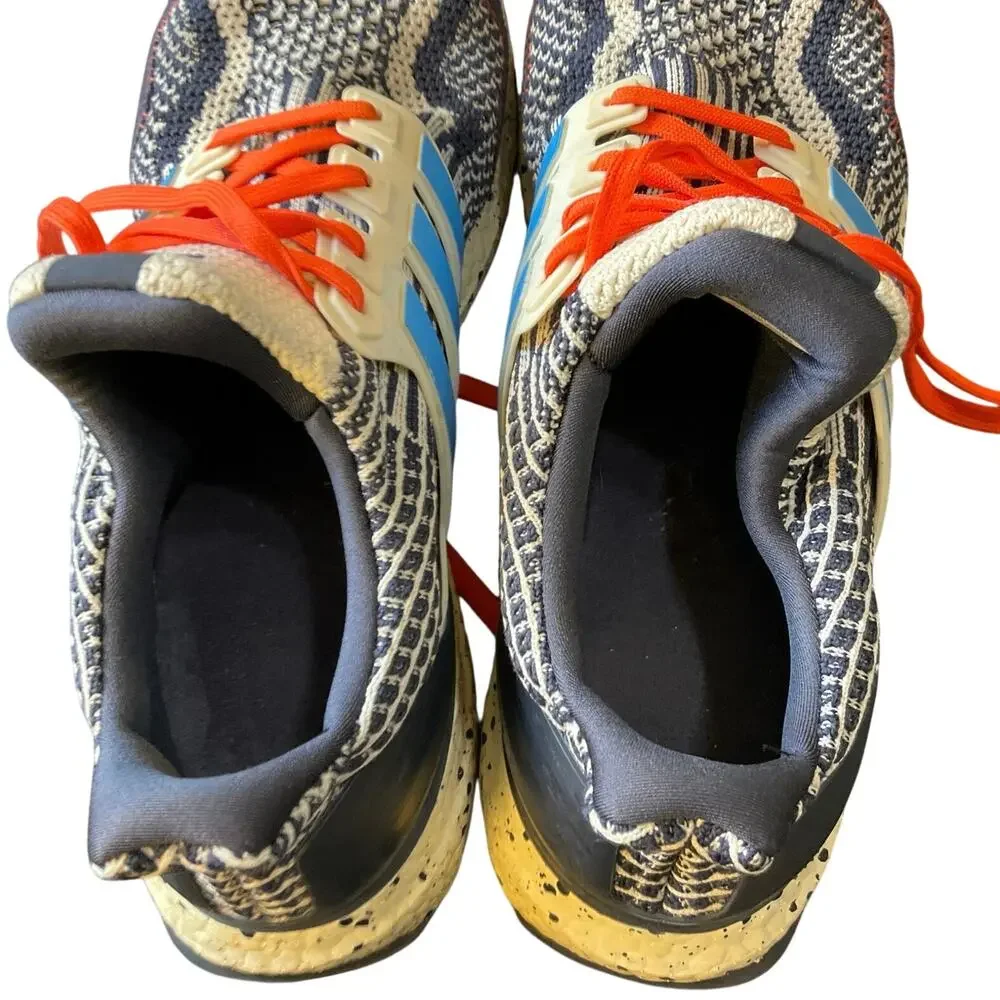 adidas Ultraboost Mens 11 Blue White Orange Primeknit Running Shoes Sneakers